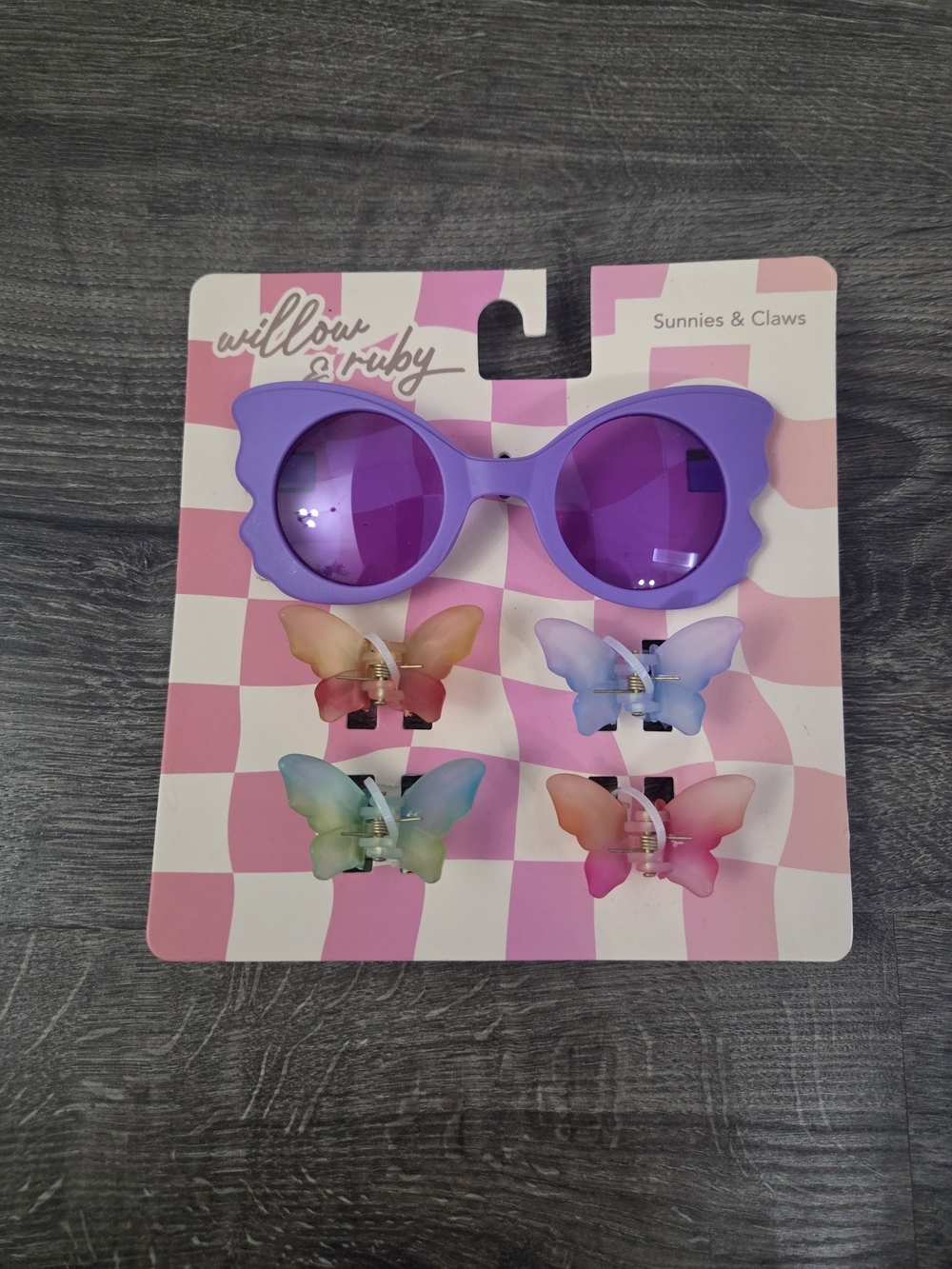 Girls Purple Sunglasses with Butterfly Claw Clips NEW